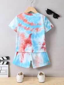SHEIN Young Boy Cartoon Tie-dye Casual Street Style Round Neck Short Sleeve Regular Fit 2pcs/set For Summer - Multicolor - View 2