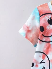SHEIN Young Boy Cartoon Tie-dye Casual Street Style Round Neck Short Sleeve Regular Fit 2pcs/set For Summer - Multicolor - View 3