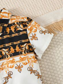 SHEIN Chàng trai trẻ In dây chuyền & khăn quàng cổ Áo sơ mi - Đen và trắng - Xem 4