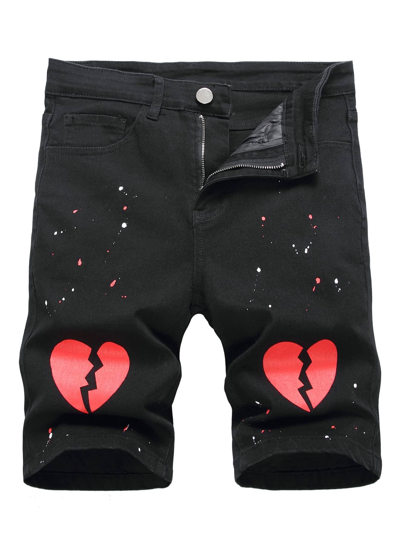 Manfinity Men Heart Print Denim Shorts - Black - View 1