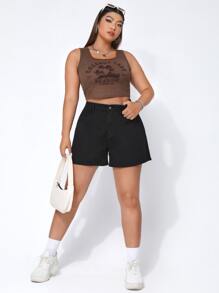 SHEIN EZwear Plus High Waist Denim Shorts