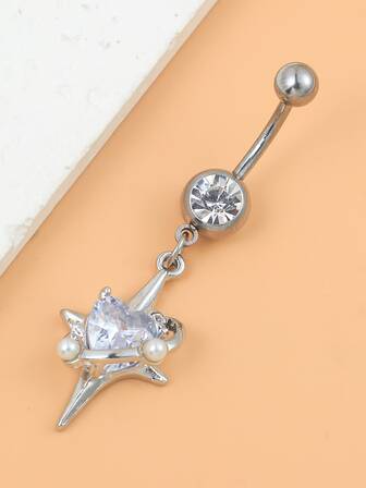1入組魅力四射方晶鋯石裝飾肚臍釘適用於女士適合派對
