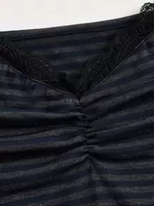 ROMWE Goth 條紋圖案蕾絲拼接吊帶上衣 - 彩色 - 查看 4