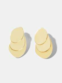 MOTF PREMIUM 1PAIR FASHION COPPER LAYERED GEOMETRIC DESIGN STUD EARRINGS FOR WOMEN FOR DAILY LIFE - Gold - View 2