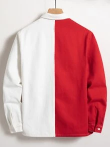 Manfinity Men Two Tone Top-stitching Denim Shirt Without Tee - Red and White - View 2