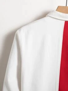 Manfinity Men Two Tone Top-stitching Denim Shirt Without Tee - Red and White - View 3