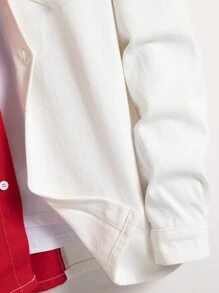 Manfinity Men Two Tone Top-stitching Denim Shirt Without Tee - Red and White - View 4