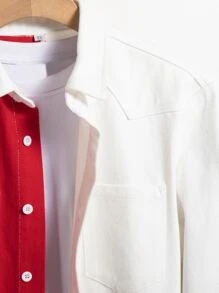 Manfinity Men Two Tone Top-stitching Denim Shirt Without Tee - Red and White - View 5