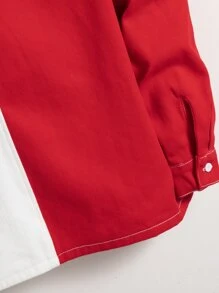 Manfinity Men Two Tone Top-stitching Denim Shirt Without Tee - Red and White - View 6