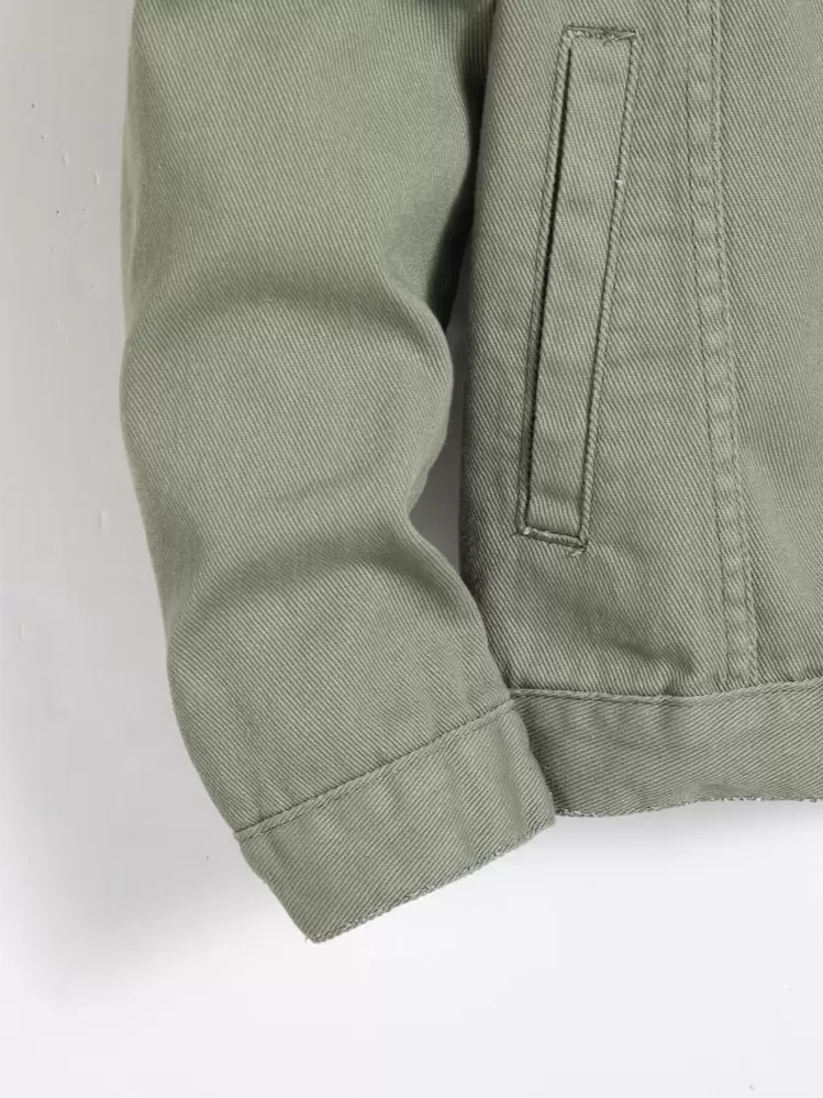 Manfinity Homme Men Long Sleeve Plain Green Casual Cotton Flap Pocket Denim Jacket Without Tee, For Going Out With Friends Urban Office Vacation National Park Work , Fall - Army Green - View 3