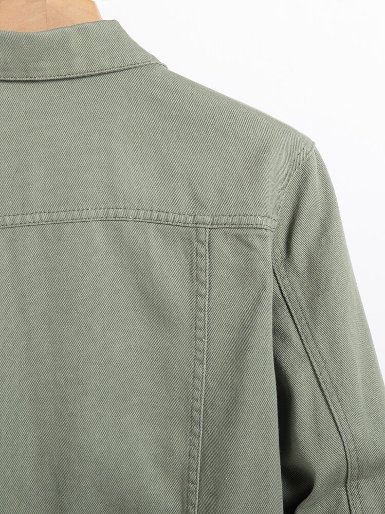 Manfinity Homme Men Long Sleeve Plain Green Casual Cotton Flap Pocket Denim Jacket Without Tee, For Going Out With Friends Urban Office Vacation National Park Work , Fall - Army Green - View 7