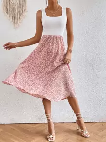 SHEIN VCAY Ditsy Floral Print A-line Dress - Baby Pink - View 5