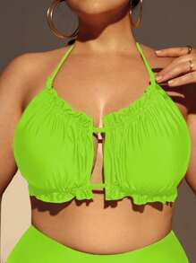 Top bikini halter ribete fruncido - verde menta - Ver 1