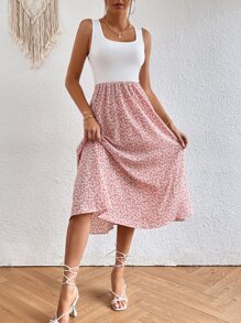 SHEIN VCAY Ditsy Floral Print A-line Dress - Baby Pink - View 6