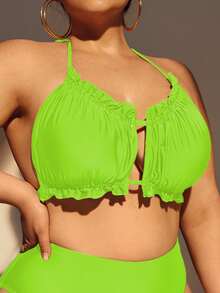 Top bikini halter ribete fruncido - verde menta - Ver 3