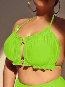 Top bikini halter ribete fruncido - verde menta - Ver 4