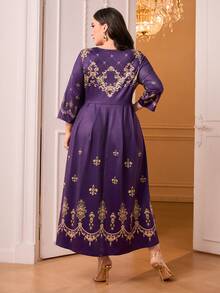 Modelyn Plus Baroque Print A-line Dress - Violet Purple - View 2