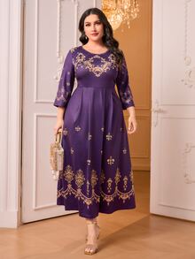 Modelyn Plus Baroque Print A-line Dress - Violet Purple - View 5