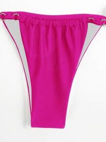 鏈條鏈接掛脖三角杯比基尼泳裝 - 玫紅色 - 查看 3