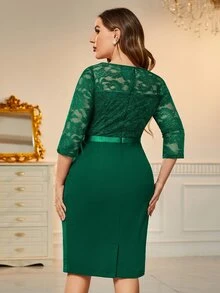 MIUSOL Plus Lace Bodice Ruffle Trim Draped Side Dress Elegant Cocktail Semi Formal Prom Wedding Guest Dress, For Birthday, Graduation, Dinner, Homecoming - Dark Green - View 2