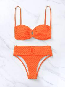 Bộ bikini đi biển mùa hè có dây buộc vòng trơn - trái cam - Xem 6
