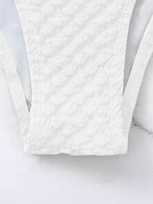 Plain High Waisted Summer Beach Bikini Set - White - View 3