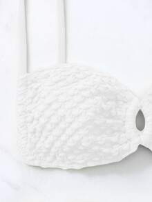 Plain High Waisted Summer Beach Bikini Set - White - View 4