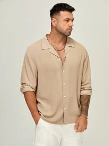 EASEVO Men Plus Solid Button Front Shirt - Camel - View 1