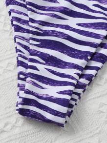 Zebra Stripe Bikini Set For Summer Beach - Blue and White - View 3