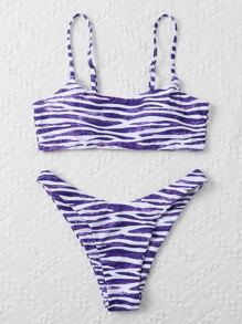 Zebra Stripe Bikini Set For Summer Beach - Blue and White - View 4