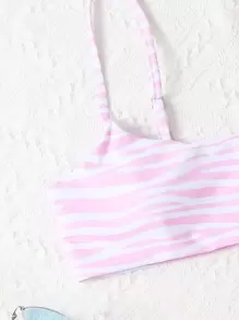 SHEIN Swim Áo Tops Bikini Nữ Sọc ngựa vằn - Hồng - Xem 4