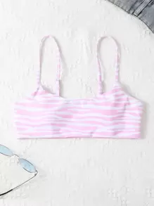 SHEIN Swim Áo Tops Bikini Nữ Sọc ngựa vằn - Hồng - Xem 2