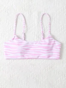 SHEIN Swim Áo Tops Bikini Nữ Sọc ngựa vằn - Hồng - Xem 6