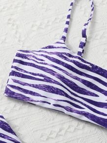 Zebra Stripe Bikini Set For Summer Beach - Blue and White - View 6