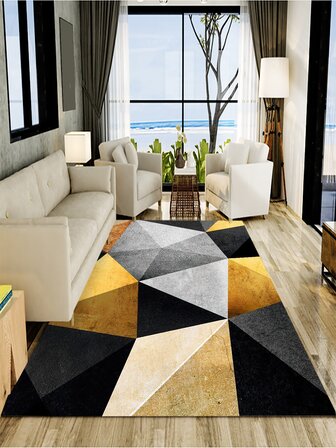 1pc Geometric Pattern Rug, Modern Polyester Color Block Floor Carpet For Living Room