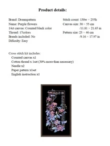 1入組十字繡套件,紫色花朵,簡易圖案大尺寸,diy手工補給,針工藝,家居裝飾 - 彩色 - 查看 2
