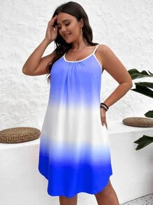 SHEIN VCAY 大码女式波西米亚风扎染细肩带连衣裙，适合夏季