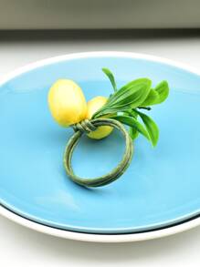 4 piezas/set anillo de servilleta ABS, anillo de soporte de servilleta de decoración de limón simulado moderno para el hogar - Multicolor - Ver 2