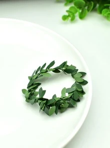 6pcs/set Plastic Napkin Ring, Fashionable Green l Leaf Decor Napkin Holder Ring For Kitchen - Green - View 2