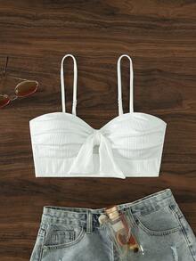 Knot Front Cami Bikini Top - White - View 5