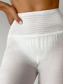 SHEIN Solid Wide Leg Cover Up Pants - White - View 4