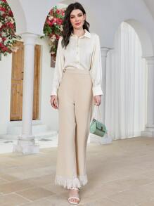 Modelyn Quần nữ Dây kéo màu trơn Thanh lịch - Màu be - Xem 5