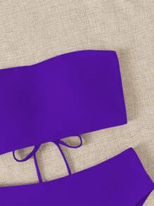 SHEIN Swim Summer Beach Lace Up Back Bandeau High Waisted Bikini Set - Violet Purple - View 6
