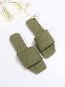 Fashionable Slide Sandals For Women, Linen Single Band Flat Sandals
