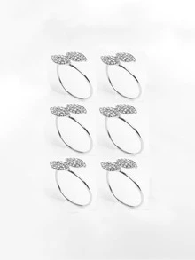 6 piezas/set anillo de servilleta de aleación de aluminio, anillo de soporte de servilleta de decoración de diamantes de imitación moderno para cocina - Plateado - Ver 1