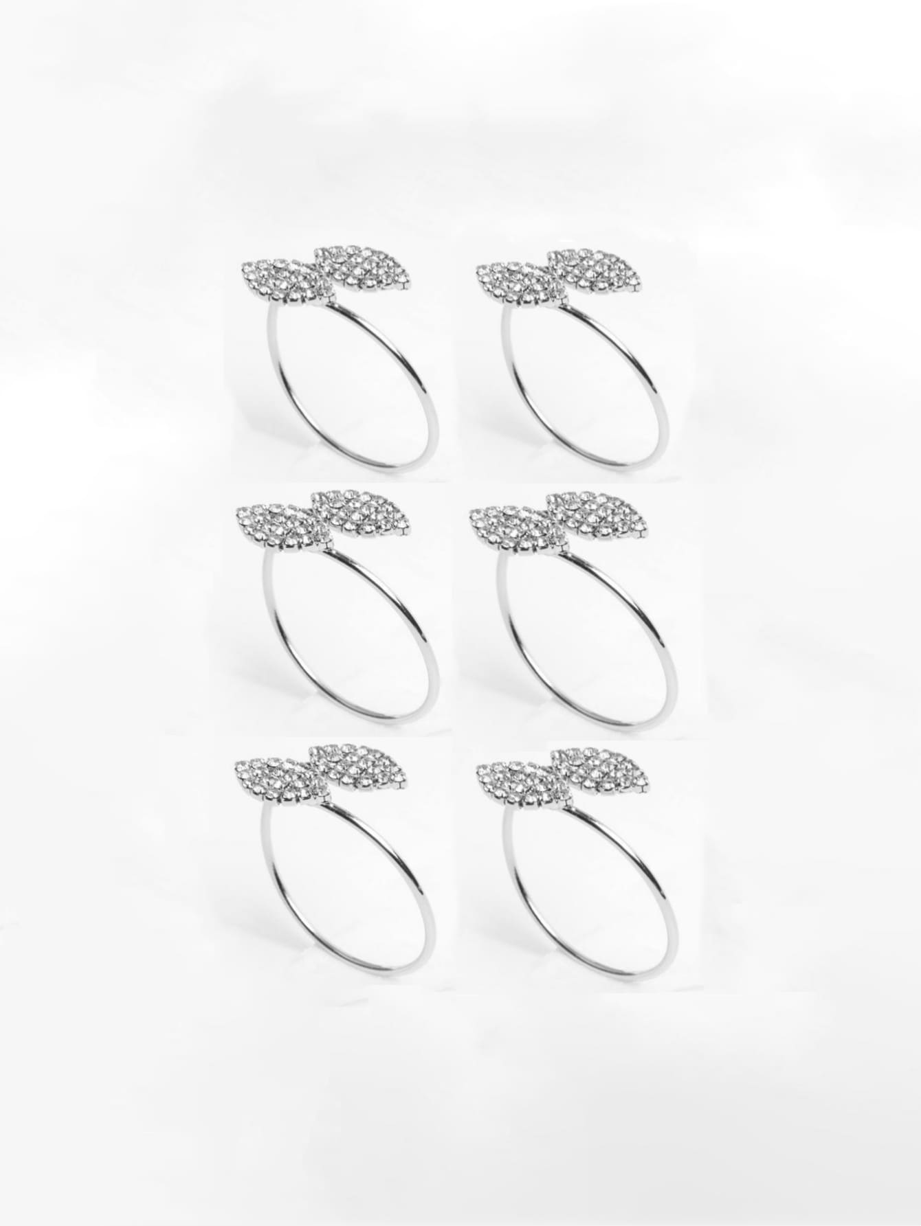 6 piezas/set anillo de servilleta de aleación de aluminio, anillo de soporte de servilleta de decoración de diamantes de imitación moderno para cocina - Plateado - Ver 1