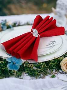 6 piezas/set anillo de servilleta de aleación de aluminio, anillo de soporte de servilleta de decoración de diamantes de imitación moderno para cocina - Plateado - Ver 4