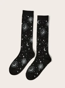 ROMWE 日月圖案中筒襪 - 彩色 - 查看 1