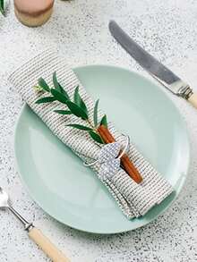 6 piezas/set anillo de servilleta de aleación de aluminio, anillo de soporte de servilleta de decoración de diamantes de imitación moderno para cocina - Plateado - Ver 8