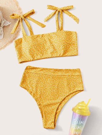 圓點紋帶肩夏日沙灘比基尼